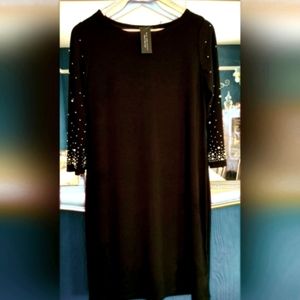 Nik and Nash Black Cocktail Dress with Pearl accented Sleeves